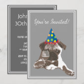 Classy Pug & WIne Birthday Party Invitation Kaart (Voorkant / Achterkant)