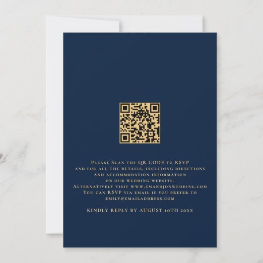 Classy QR Code Gold Navy Weddenschap Kaart (Achterkant)