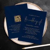 Classy QR Code Gold Navy Weddenschap Kaart