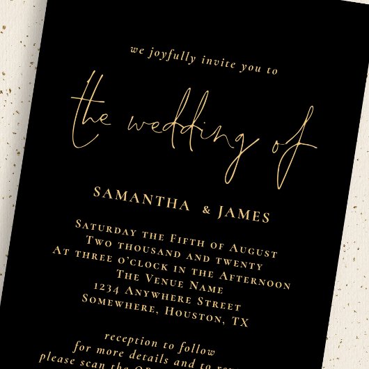 Classy QR Code Goud Zwart Bruiloft Uitnodiging