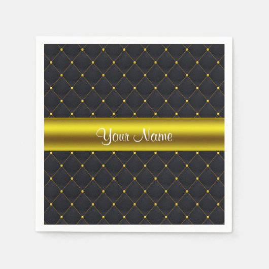 Classy Quilted Zwart en Goud Gepersonaliseerd Servet (Voorkant)