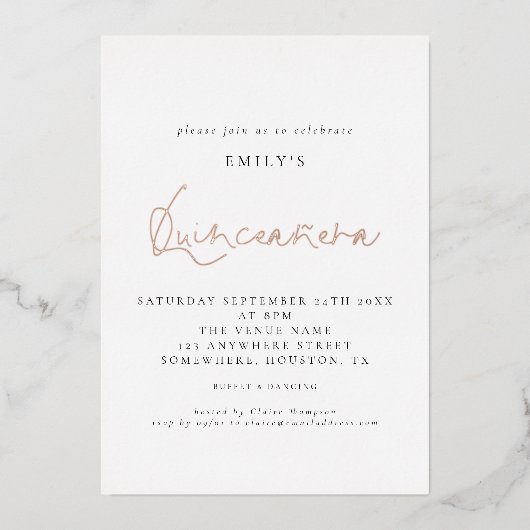 Classy Quinceanera Birthday Party Script Real Foli Folie Uitnodiging (Voorkant)