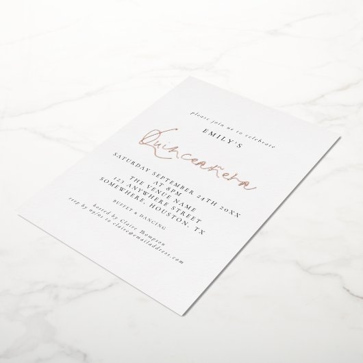 Classy Quinceanera Birthday Party Script Real Foli Folie Uitnodiging (Gedraaid)