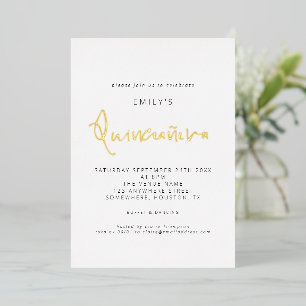 Classy Quinceanera Modern Script Real Folie Invita Folie Uitnodiging