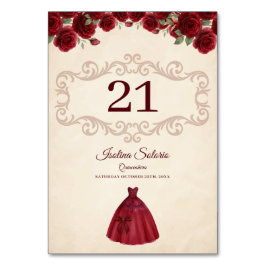 Classy Quinceanera Red Roses Floral Burgundy  Kaart