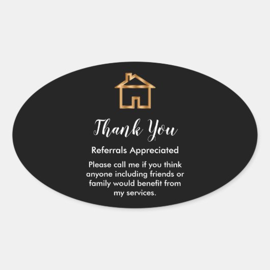 Classy Real Estate Agent Referral Bedankt Ovale Sticker (Voorkant)