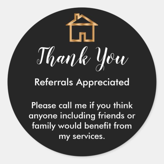 Classy Real Estate Agent Referral Bedankt Ronde Sticker (Voorkant)