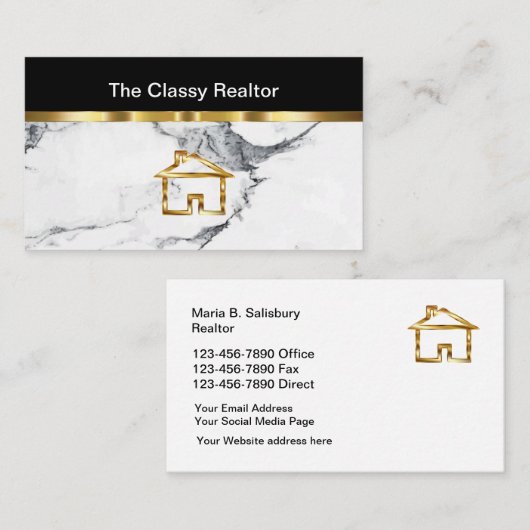 Classy Realtor Gold en marble look Visitekaartje (Voorkant / Achterkant)