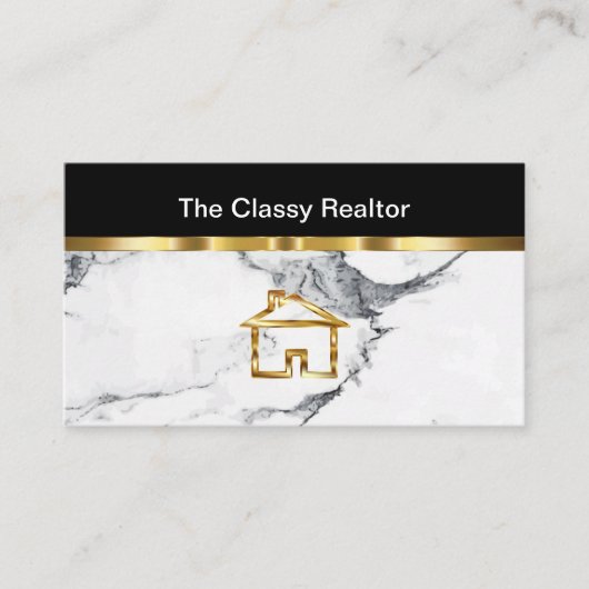 Classy Realtor Gold en marble look Visitekaartje (Voorkant)