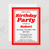 Classy Red Adult Birthday Party Uitnodiging Briefkaart (Voorkant / Achterkant)