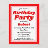 Classy Red Adult Birthday Party Uitnodiging Briefkaart (Voorkant)