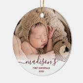 Classy Red Baby 1 Kerstmis 2 Foto naam Keramisch Ornament (Links)