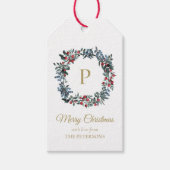 Classy Red Blue Berries met gouden monogram Cadeaulabel (Voorkant)