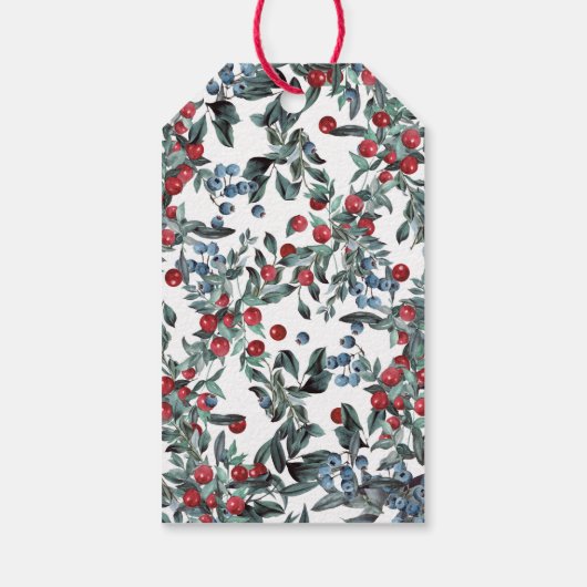 Classy Red Blue Berries met gouden monogram Cadeaulabel (Achterkant)