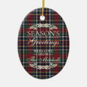 Classy Red Dark Teal Blue Floral Holiday Wreath Keramisch Ornament (Voorkant)