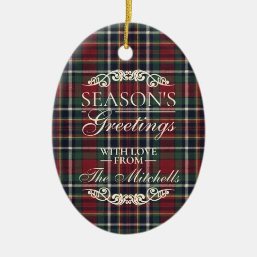 Classy Red Dark Teal Blue Floral Holiday Wreath Keramisch Ornament (Voorkant)