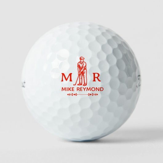 Classy Red Golfer Monogram Golfballen (Voorkant)
