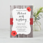 Classy Red Hibiscus Wood Achtergrond Birthday Part Kaart (Staand voorkant)