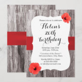 Classy Red Hibiscus Wood Achtergrond Birthday Part Kaart (Voorkant / Achterkant)
