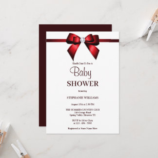 Classy Red Jewel Bow Baby shower Kaart