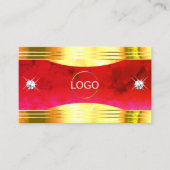 Classy Red Marble Shiny Gold Border Logo en foto Visitekaartje (Voorkant)