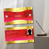 Classy Red Marble Shiny Gold Border Logo en foto Visitekaartje