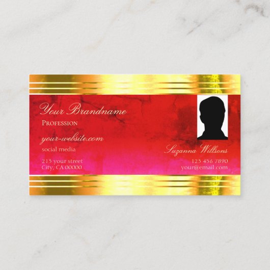 Classy Red Marble Shiny Gold Border Monogram Foto Visitekaartje (Achterkant)