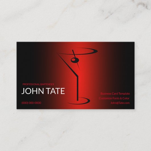 Classy Red Martini Metallic Bartender Sjabloon Visitekaartje (Voorkant)