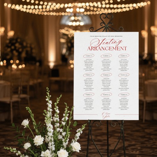 Classy Red Minimalist Wedding Seating Chart Poster