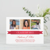 Classy red ribbon 3, uitnodiging voor afstuderen (Staand voorkant)