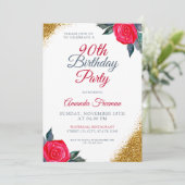 Classy Red Rose 90ste verjaardag Kaart (Staand voorkant)