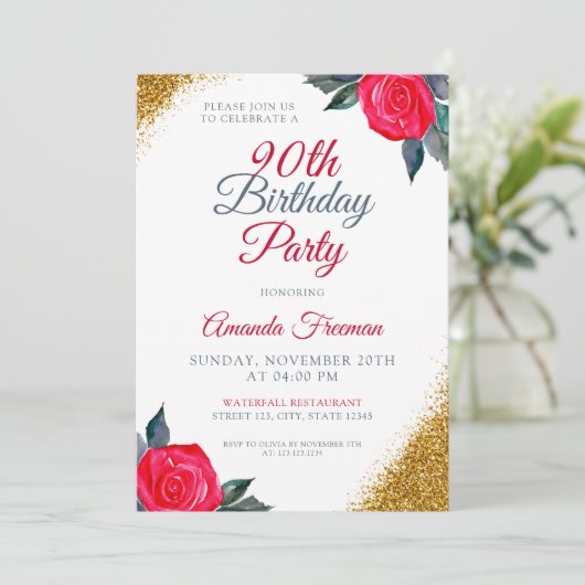 Classy Red Rose 90ste verjaardag Kaart (Staand voorkant)