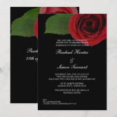 Classy Red Rose Wedding Invitiment - Black Kaart (Voorkant / Achterkant)