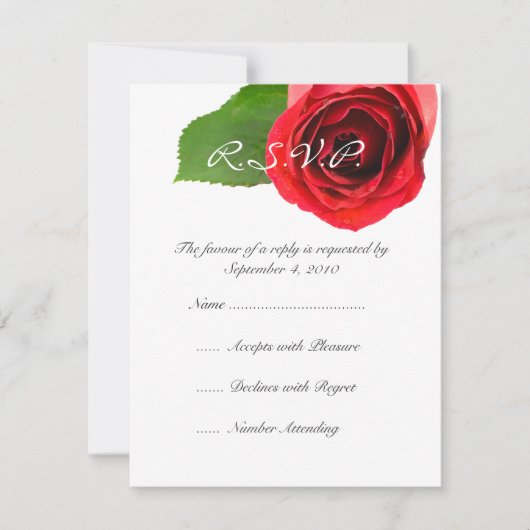 Classy Red Rose Wedding RSVP Kaartje (Voorkant)