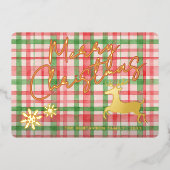 Classy rendier op donkergroen roze rood geplakt go folie feestdagenkaart (Voorkant)