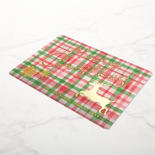 Classy rendier op donkergroen roze rood geplakt go folie feestdagenkaart (Gedraaid)