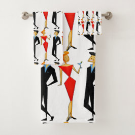 Classy Retro 50s Paar Cocktail Party Rood Zwart Bad Handdoek
