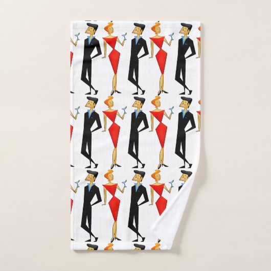 Classy Retro 50s Paar Cocktail Party Rood Zwart Bad Handdoek (Handdoek)