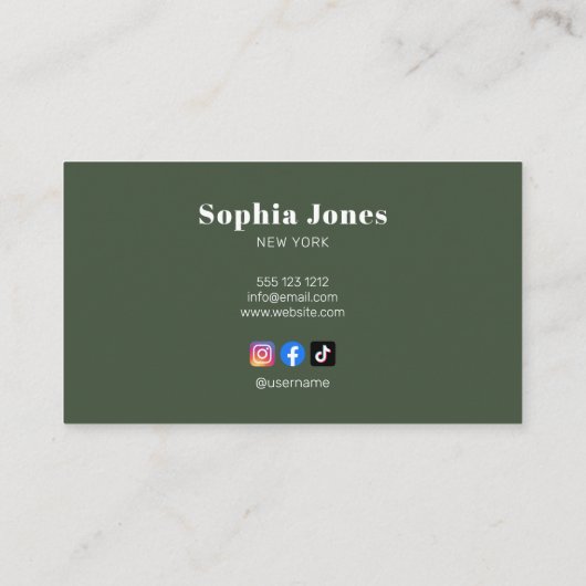 Classy Retro Minimale Social Media Groen Visitekaartje (Achterkant)