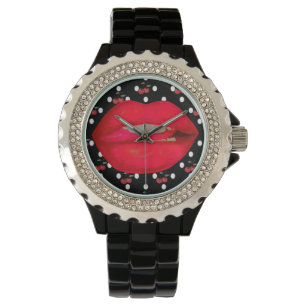 Classy Rhinestone Cherry Lips Rockabilly horloge
