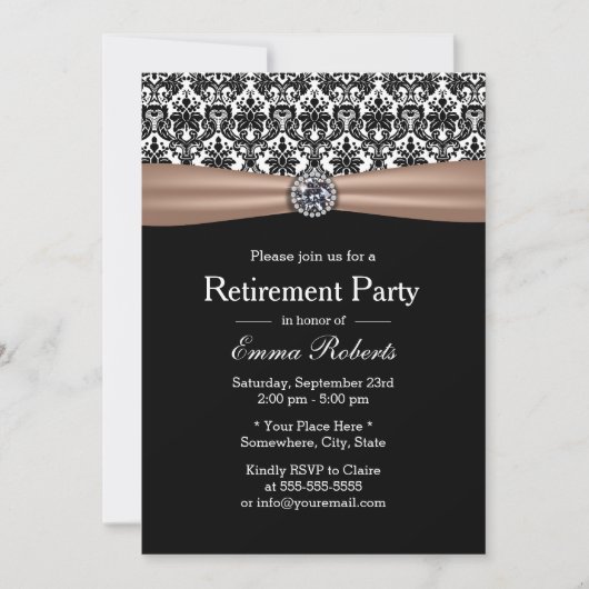 Classy Ribbon & Damask Diamond Retirement Party Kaart (Voorkant)