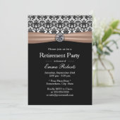 Classy Ribbon & Damask Diamond Retirement Party Kaart (Staand voorkant)