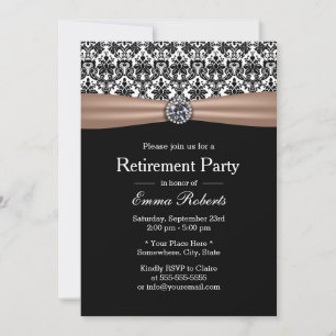 Classy Ribbon & Damask Diamond Retirement Party Kaart