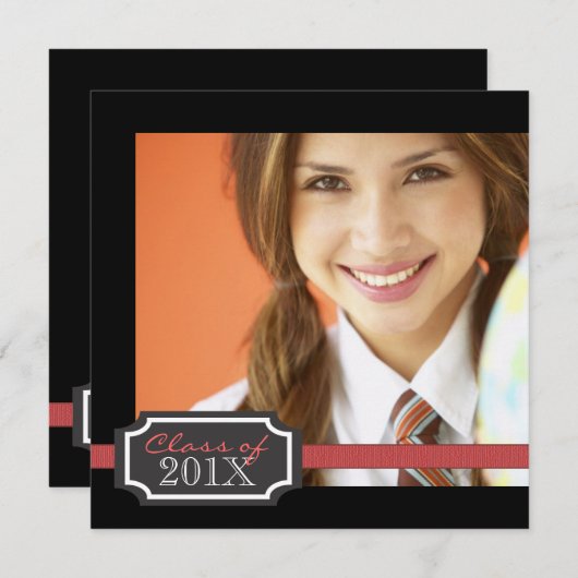 Classy Ribbon Square Photo Afstuderen Invitation Kaart (Voorkant / Achterkant)