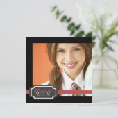Classy Ribbon Square Photo Afstuderen Invitation Kaart (Staand voorkant)