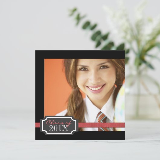 Classy Ribbon Square Photo Afstuderen Invitation Kaart (Staand voorkant)