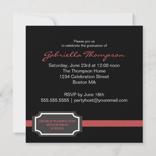 Classy Ribbon Square Photo Afstuderen Invitation Kaart (Achterkant)