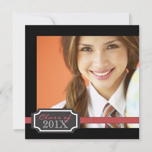 Classy Ribbon Square Photo Afstuderen Invitation Kaart (Voorkant)