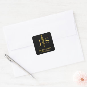 Classy Rod van Asclepius Gold op Black Medical Vierkante Sticker