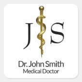 Classy Rod van Asclepius Gold op White Medical Vierkante Sticker (Voorkant)